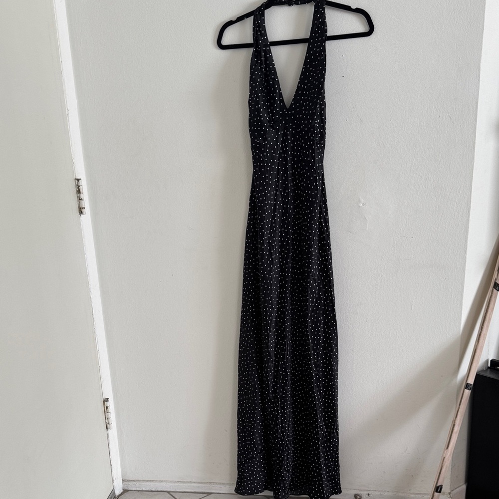 Reformation Daniela Silk Dress Black Polka Dot Halter Dress